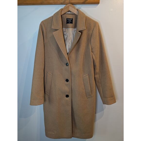 ABERCROMBIE FITCH Camel Wool Blend Trench Coat Size M Womens Classic Vintage - Picture 1 of 14